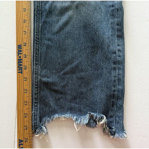 Free People Maggie Straight Jeans High Rise Rigid Denim Frayed Hem Button Fly 27 - Picture 7 of 8